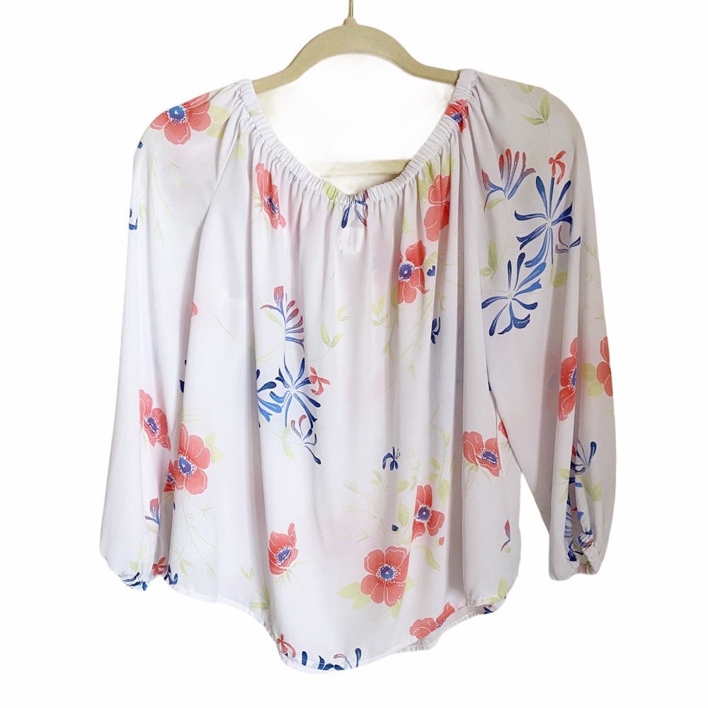 Gap Off The Shoulder Floral Top White Flowy XS - Picture 3 of 6